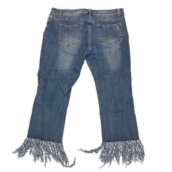 VIP Womens Jeans Straight Leg Stretch Raw Hem Festival Boho Medium Wash 15/16 - Picture 3 of 6